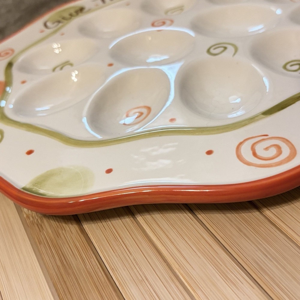 Deviled Egg Plate Thanksgiving Ceramic Scalloped Serving Dish Give Thanks - Picture 4 of 8